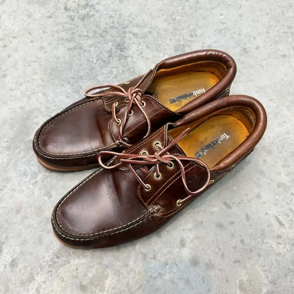 Timberland 3-Eye Classic Lug Brown Leather Boat Shoes - Size 13 M